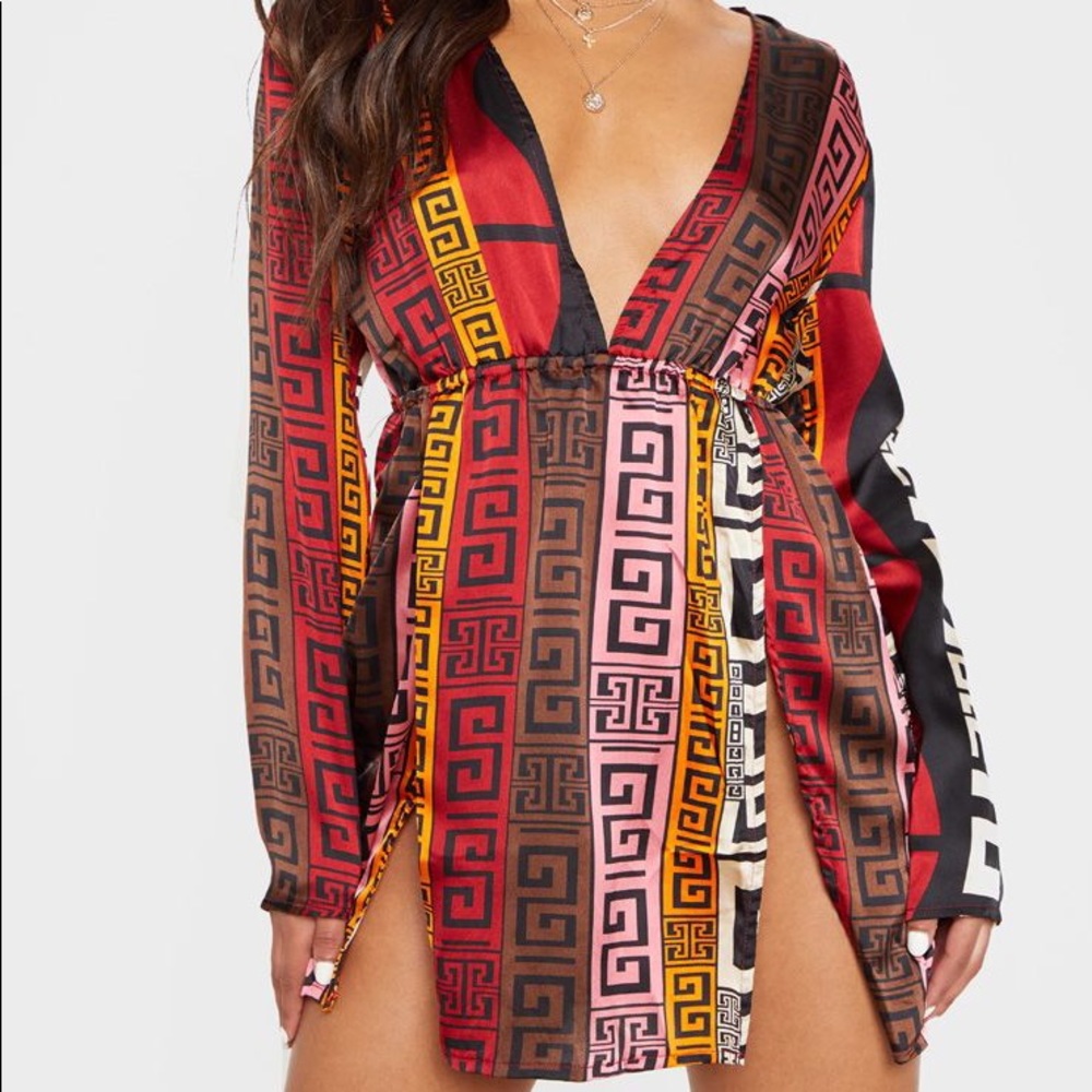 NEW Plunging Long Sleeved Satin Dress